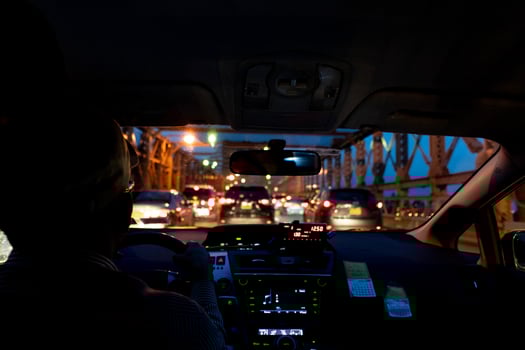 Taxi traffic new york city manhattan bridge at night photo