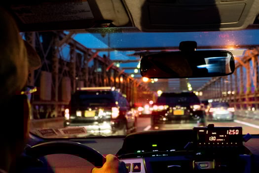 Taxi traffic new york city manhattan bridge at night photo