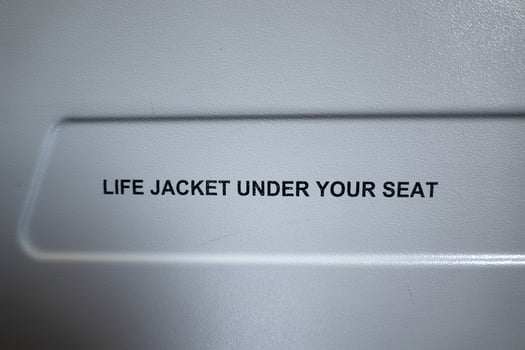 life jacket under your seat airplane sign photo