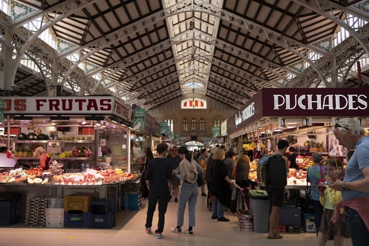 VALENCIA, SPAIN - MAY 3 2022 - The historic market full of customers photo