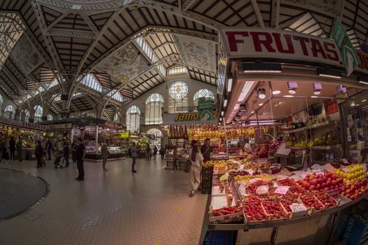 VALENCIA, SPAIN - MAY 3 2022 - The historic market full of customers photo