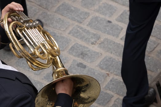 street band trumpet player detail photo