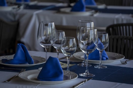 blue and white laden table photo