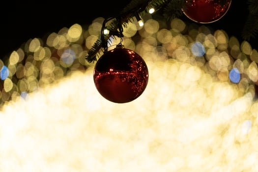 street christmas tree decorations and lights photo