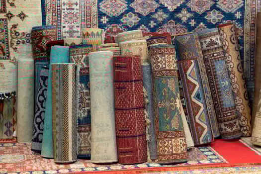 persian carpet old antique vintage in bazar shop market photo