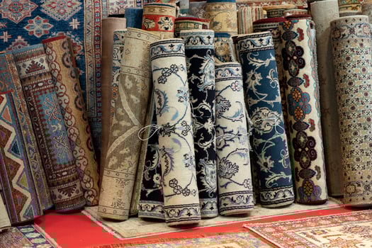 persian carpet old antique vintage in bazar shop market photo