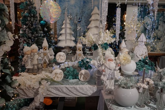 christmas tree decorations at street market photo
