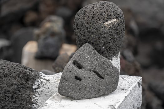 head and mask shape lava rock in Pico Island Azores photo
