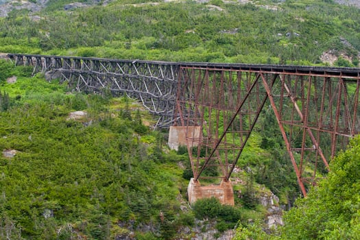 Yukon Gold Rush old Train wood and iron bridge photo
