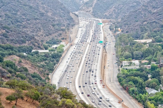 los angeles congested highway aerial view photo