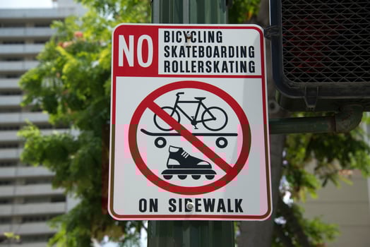 no rollerskating bicycling skateboarding sign in hawaii photo