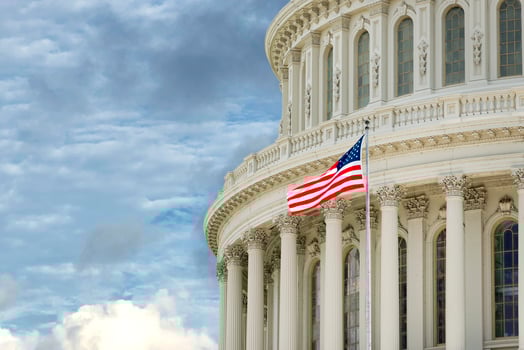 Washington DC Capitol detail with american flag photo