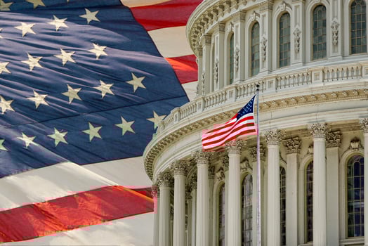Washington DC Capitol detail with american flag photo
