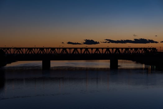 iron bridge at red sunset photo
