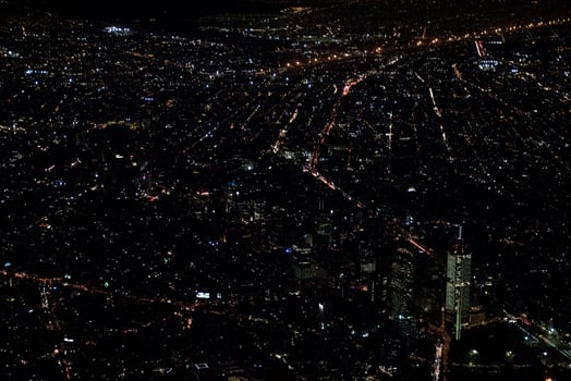 mexico city aerial night view panorama of heavy traffic photo