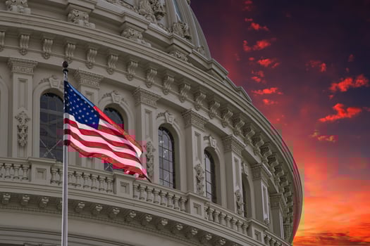 Washington DC Capitol view on cloudy sky background photo