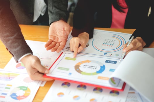 business planning and presenting business strategies that transcend communication and teamwork concepts. photo