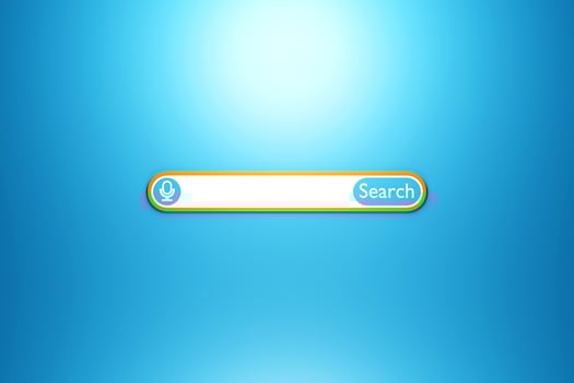 3D illustration, Search bar design element on a   blue   background. Search bar for website and user interface, mobile applications. photo
