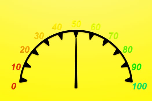 3d illustration of speed measuring speed icon. Colorful speedometer icon, speedometer pointer points to  50 photo