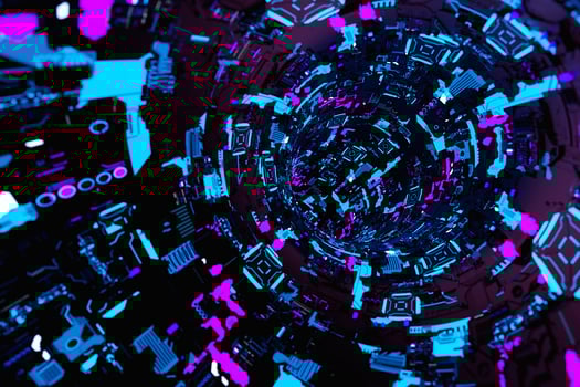 3d illustration of a portal from a circle,  walkway.  A close up of a   colorful   round monocrome tunnel. photo