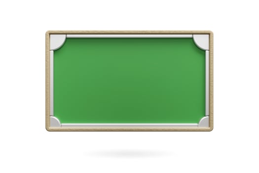 Green chalkboard isolate on white background. Signboard with silver metal frame template. Object for back to school, education and science design. 3d rendering. photo