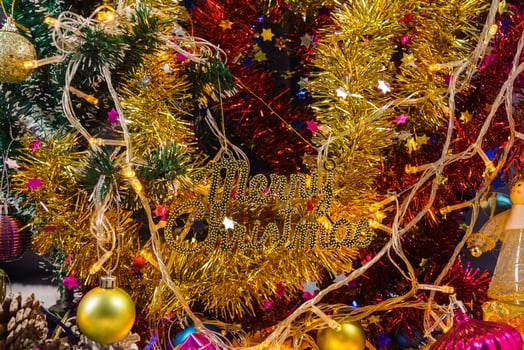 Christmas ornaments and decorations with lights photo