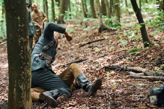 TERNOPIL, UKRAINE - June 2020 UPA Ukrainian Insurgent Army movie filming. Pictures of backstage. Fight scene photo
