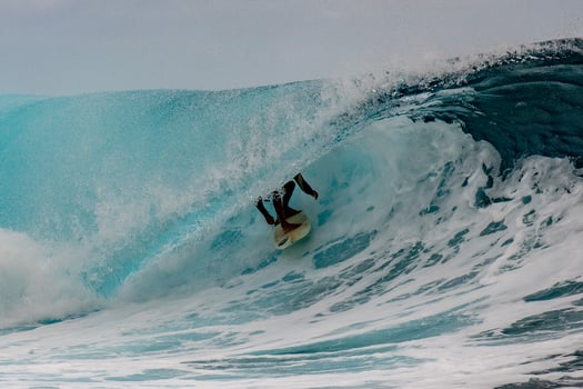 TAHITI, FRENCH POLYNESIA - AUGUST 5 2018 - Surfer training days before Billabong Tahiti Competition at Teahupoo reef photo
