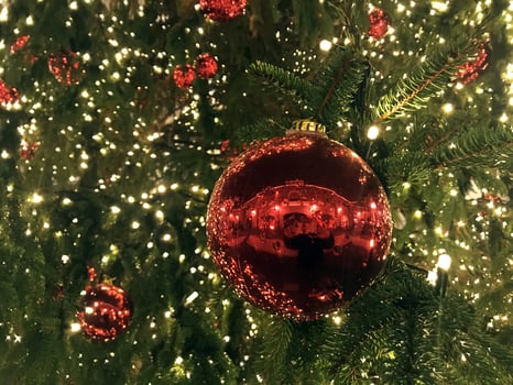 christmas tree red balls decorations at street market photo