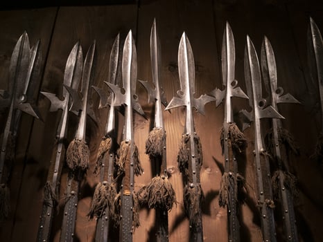 many medieval iron metal spear photo