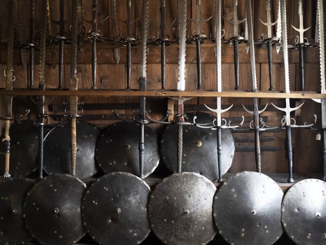 many medieval iron metal armor photo