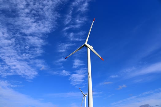 Panoramic view on alternative energy wind mills in a windpark in northern europe photo