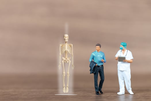 Miniature people patients are discussed  by an orthopedic physician photo