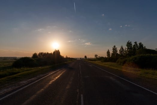 asphalt road, sunset photo
