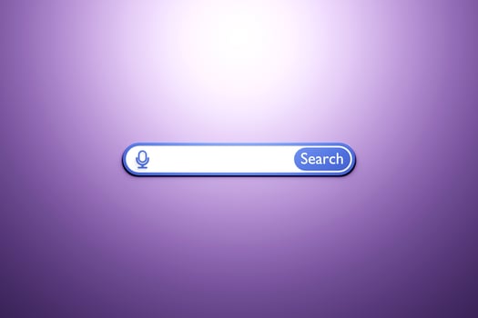 3D illustration of a  purple   search frame, a box, an internet panel with a magnifying glass icon. The concept of a modern audio search on the Internet photo