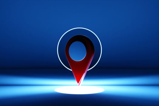 3d illustration of an icon with a red destination point on the map. navigation marker photo