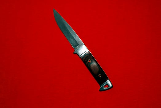 steel knife with brown handle photo
