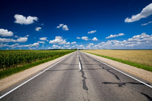 Asphalt road, field photo