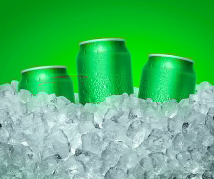 Can of cold beverage, ice cube a of juicy. Summer refreshing drink photo