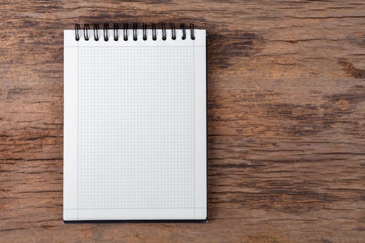 Blank empty notepad on wood background photo
