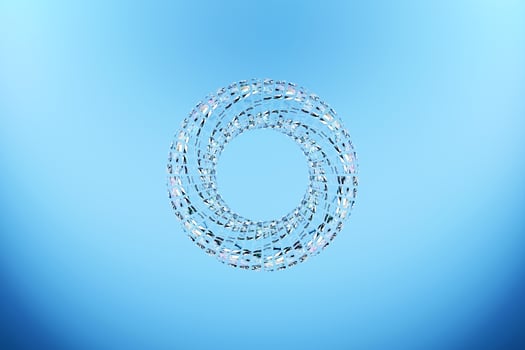 3d illustration of a portal from a circle,  walkway.  A close-up of a blue  round monocrome tunnel. photo