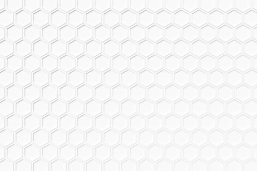 3d illustration of a white honeycomb. Pattern of simple geometric hexagonal shapes, mosaic background. photo