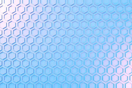 3d illustration of a blue honeycomb. Pattern of simple geometric hexagonal shapes, mosaic background. photo