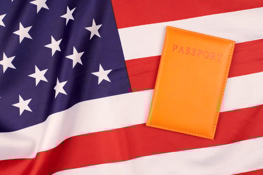 Passport on National United States of America flag photo