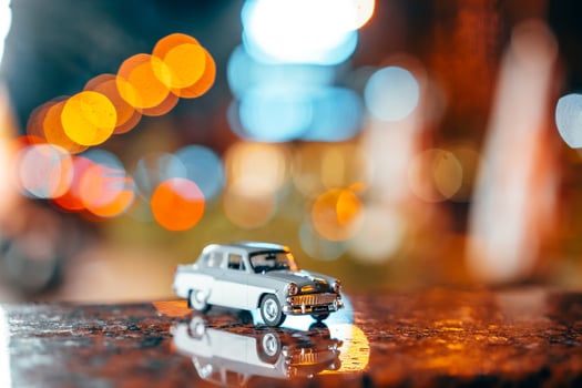 Moskvich 401 on the table, glowing background photo