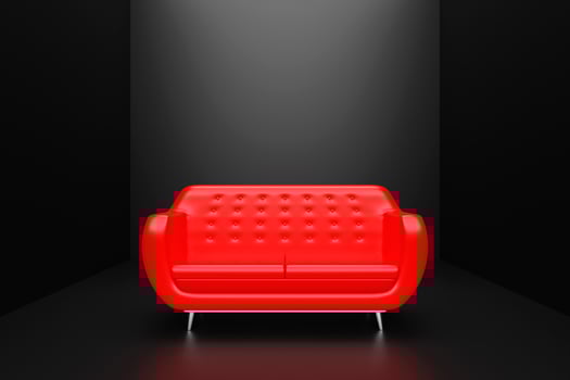 Red  luxury sofa for modern living room or living room with one object in black room, realistic design, 3D illustration photo