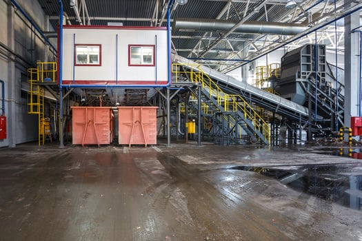 Modern waste recycling processing plant. Separate garbage collection. Recycling and storage of waste for further disposal. photo