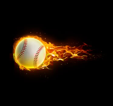 Baseball, on fire on black background photo