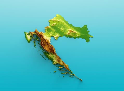 Croatia Map Shaded relief Color Height map on the sea Blue Background 3d illustration photo