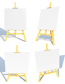 wooden easel with white canvas 3d render illustration photo